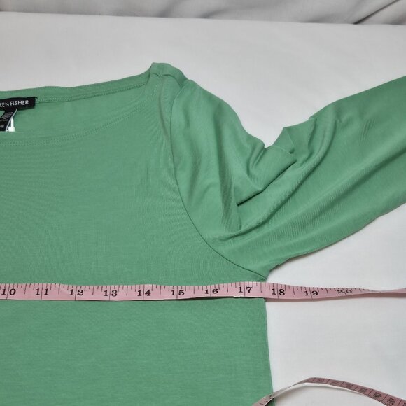Eileen Fisher Women's Tunic Size XS Boat Neck Slit Side Long Length Top Green 60 - Picture 5 of 10